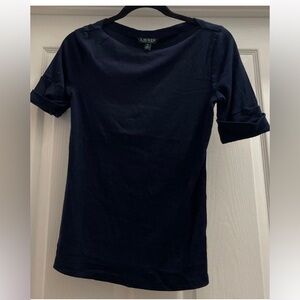 Lauren Ralph Lauren Navy Cuffed Sleeved Super Soft All Cotton Navy Tee Sz Med